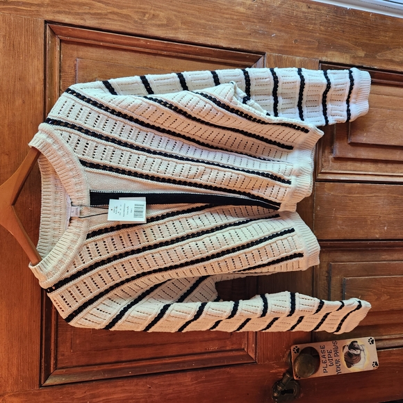 Womens Modernsupply Black and Cream Crew Neck Sweater with Striped Design - Picture 2 of 9